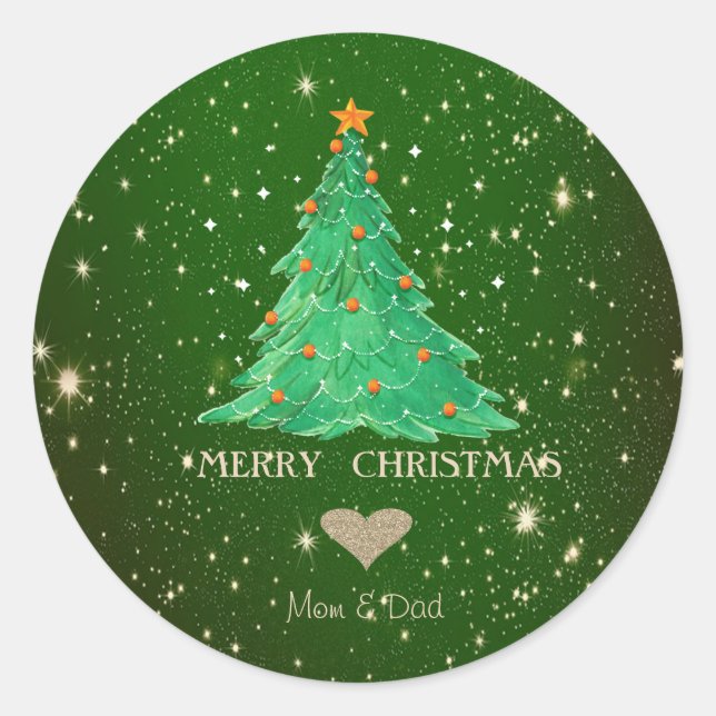 Sticker Rond Sapin de Noël, Cœur doré vert  (Devant)