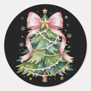 Sticker Rond Sapin de Noël Coquette Bow Fête Féminin Mignon