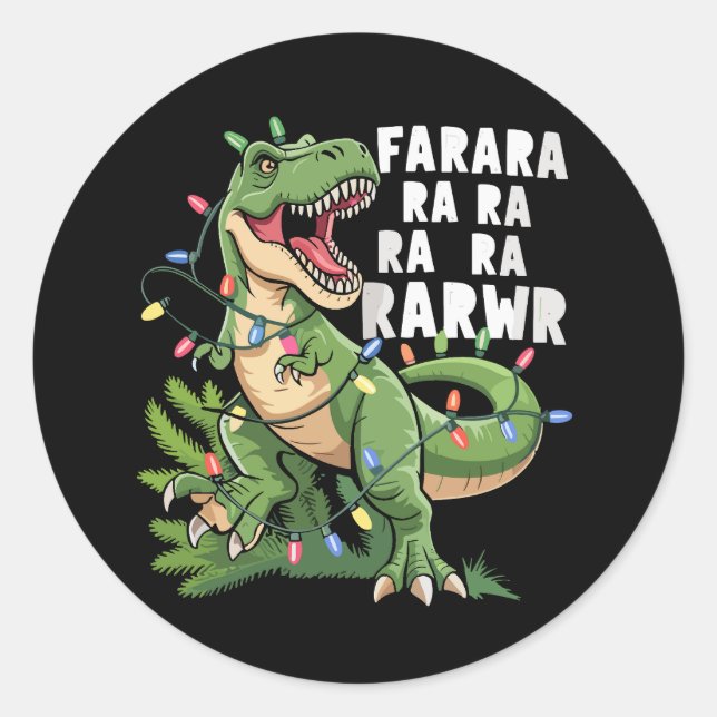Sticker Rond Sapin de Noël dinosaure Rex cadeaux de Noël  (Devant)