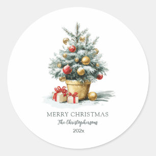 Sticker Rond Sapin de Noël Élégant
