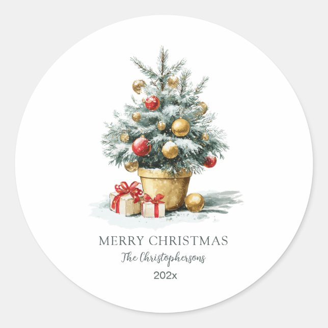 Sticker Rond Sapin de Noël Élégant (Devant)