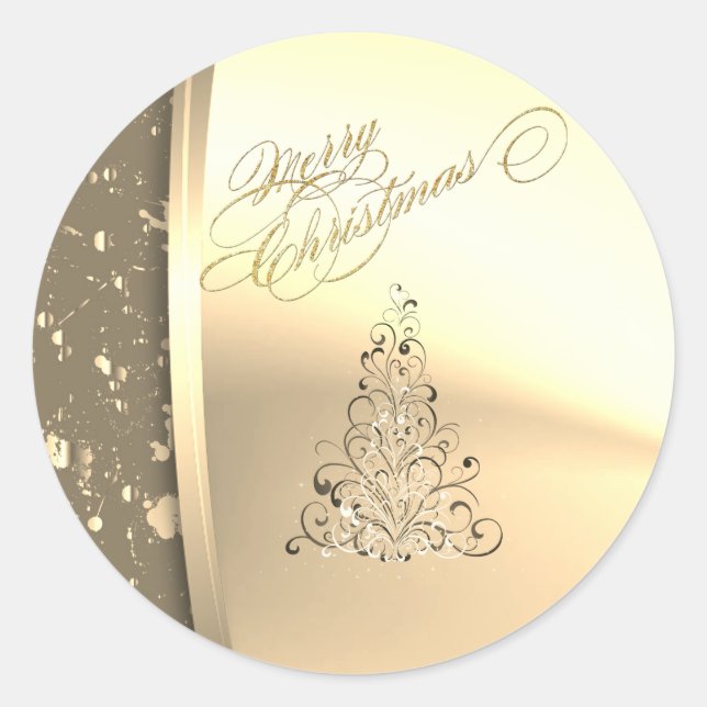 Sticker Rond Sapin de Noël élégant tendance ,Faux or (Devant)