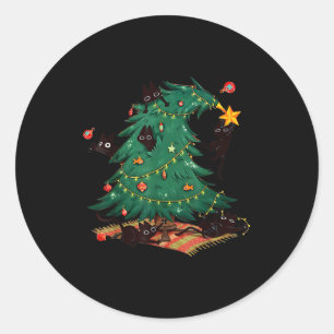 Sticker Rond Sapin de Noël et chat Mignon amateur de chat de No