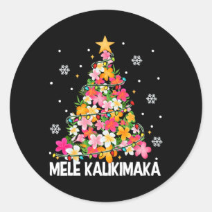 Sticker Rond Sapin de Noël Floral Hawaïen Mele Kalikimaka Tro