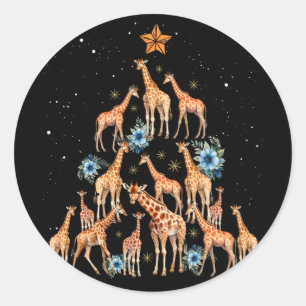 Sticker Rond Sapin de Noël Girafe Décoration Florale Girafe Lum
