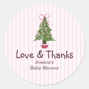 Sticker Rond Sapin de Noël Hiver Rose Bébé Mignon Fait Doux