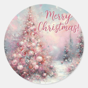 Sticker Rond Sapin de Noël Impressionniste Fantaisiste