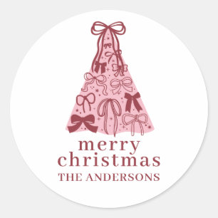 Sticker Rond Sapin de Noël Rose Moderne