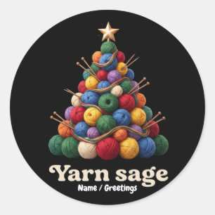 Sticker Rond Sapin de Noël tricoté coloré Yarn Sage pour les fê