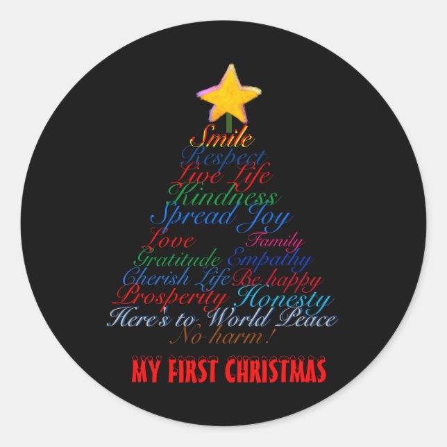 Sticker Rond Sapin de Noël Tygraphie Bébé Premier Noël Bébé (Devant)