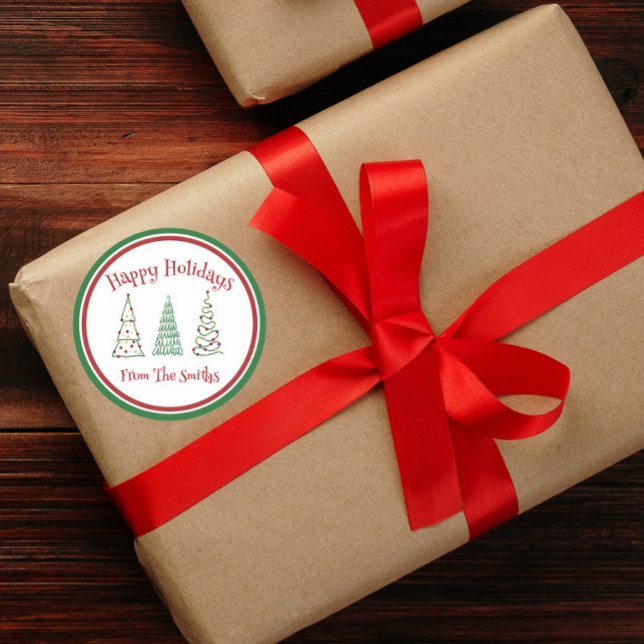 Sticker Rond Sapin de Noël vert et rouge moderne (Créateur téléchargé)