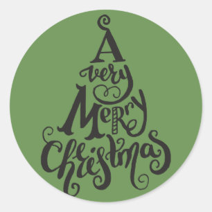 Sticker Rond Sapin de Noël Vert Joyeux Noël