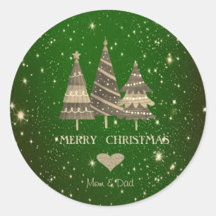 Sticker Rond Sapins de Noël bleus, Cœur d'or vert