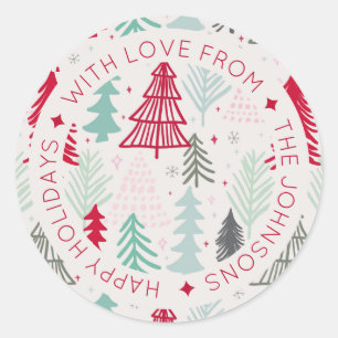 Sticker Rond Sapins de Noël Scandinaves Personnalisés