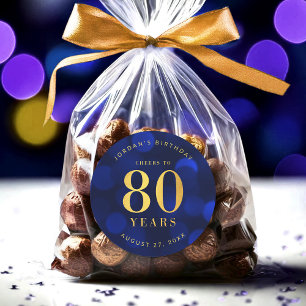 Sticker Rond Sapphire Blue Bokeh salue à 80 ans Anniversaire