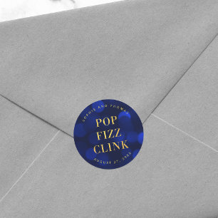 Sticker Rond Sapphire Blue Faux Gold Pop Fizz Clink