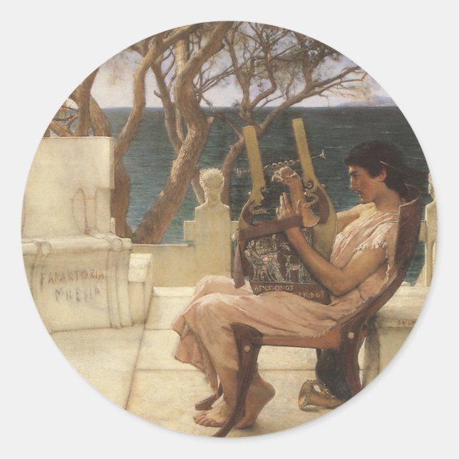 Sticker Rond Sappho et Alcaeus par Sir Lawrence Alma Tadema (Devant)