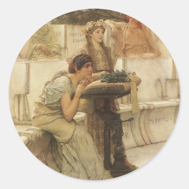 Sticker Rond Sappho et Alcaeus par Sir Lawrence Alma Tadema (Devant)