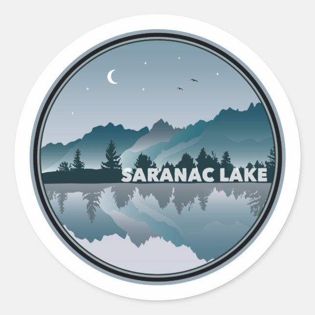 Sticker Rond Saranac Lake New York Réflexion (Devant)
