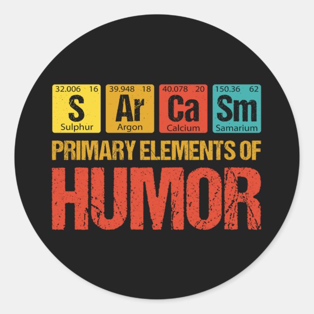 Sticker Rond Sarcasme Éléments principaux de l'Humour (Devant)