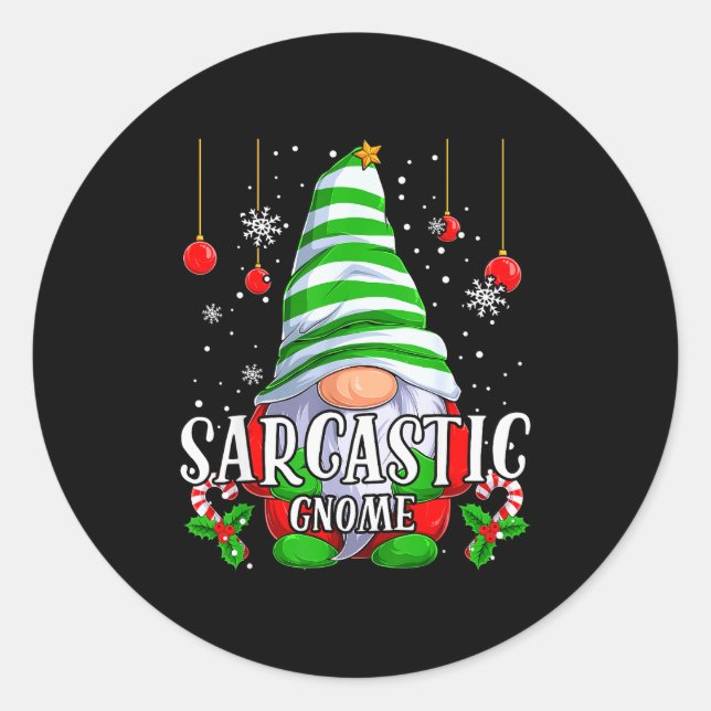 Sticker Rond Sarcastic Gnome Christmas Pajamas Matching Family  (Devant)