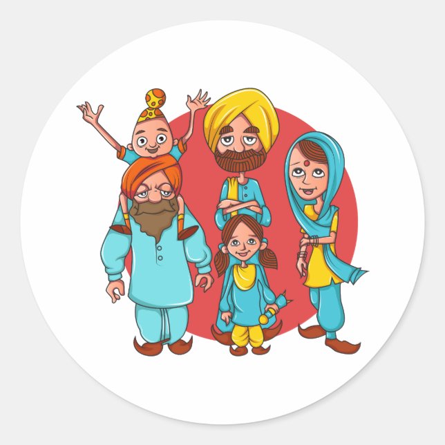 Sticker Rond Sardar Ji Et Famille ! (Devant)