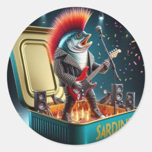 Sticker Rond Sardine rebelle attitude punk rock style fou