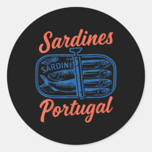 Sticker Rond Sardines Poisson Dessiné Retro Graphique Pour Homm