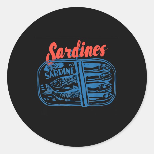 Sticker Rond Sardines Poisson en Conserve Graphique Rétro Pour  (Devant)