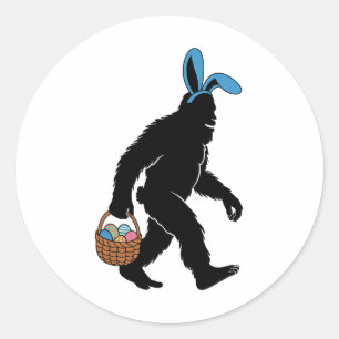 Sticker Rond Sasquatch Bigfoot Bunny Oreilles transportant des 