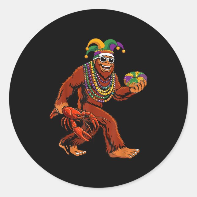 Sticker Rond Sasquatch Mardi Gras Bigfoot Parade Beads King Cak (Devant)