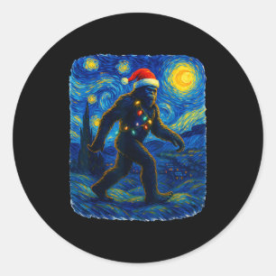 Sticker Rond Sasquatch Noël Bigfoot Chapeau de Père Noël Van Go