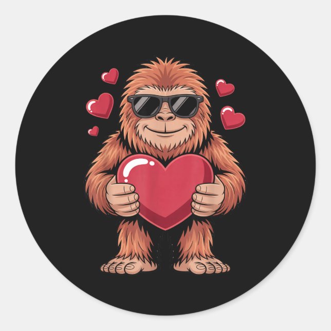 Sticker Rond Sasquatch Valentine's Day - Bigfoot Heart Sungles  (Devant)