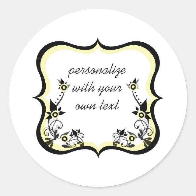 Sticker Rond Sassal Floral Frame Stickers, Jaune clair (Devant)