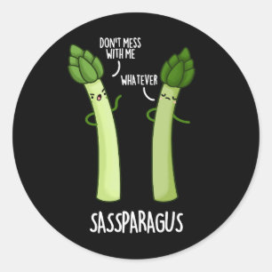 Sticker Rond Sassparagus Funny Asparagus Vegetable Pun Dark BG