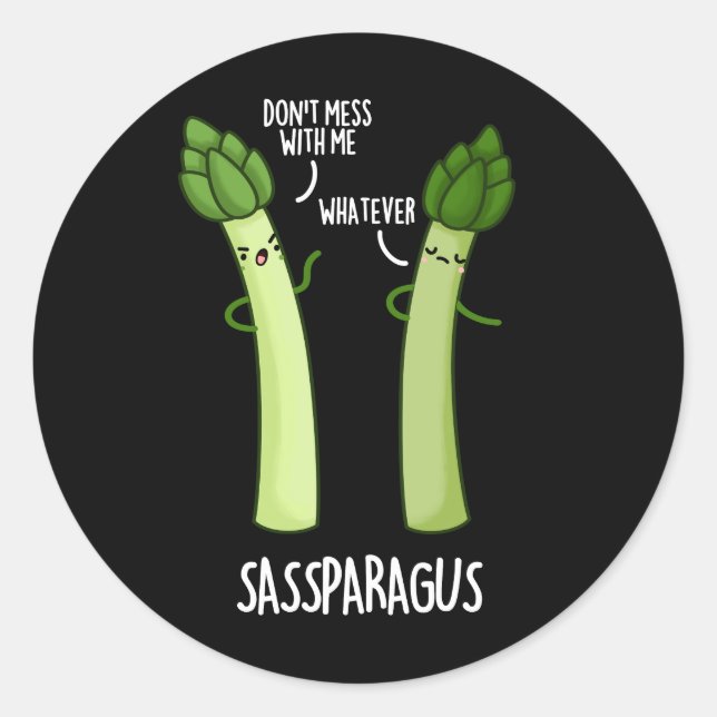 Sticker Rond Sassparagus Funny Asparagus Vegetable Pun Dark BG (Devant)