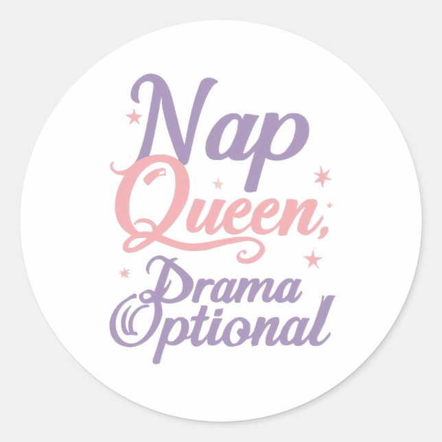 Sticker Rond Sassy "Nap Queen" Pastel Typography (Devant)