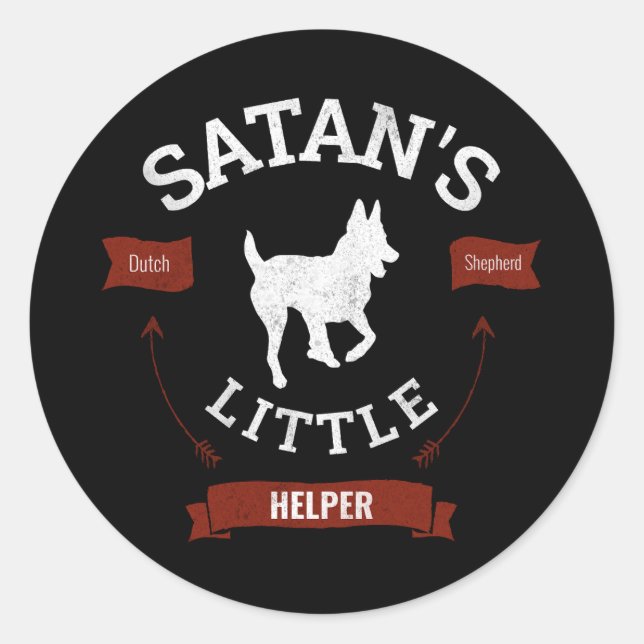 Sticker Rond Satan's Little Helper Funny Dutch Shepherd (Devant)