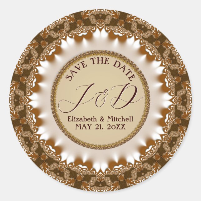 Sticker Rond Satin Terre Dentelle Monogramme Étape de l'Événeme (Devant)