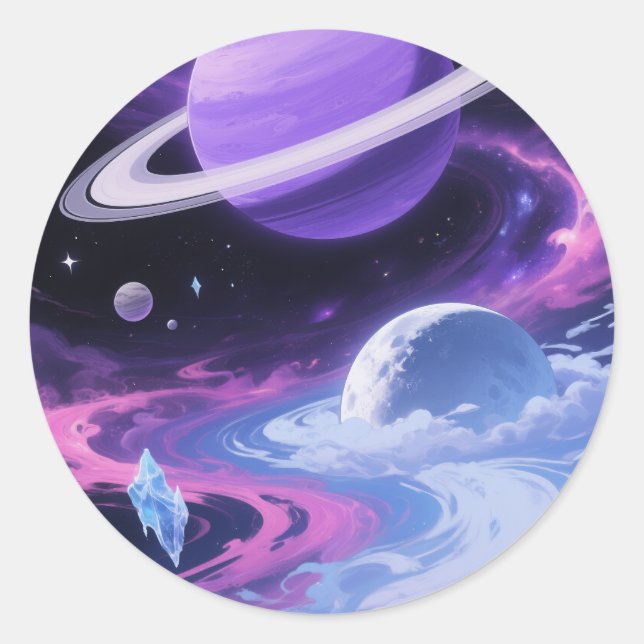 Sticker Rond Saturne violette Dreamy (Devant)