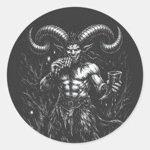 Sticker Rond Satyre d'hiver cornu — par BurnsInHell