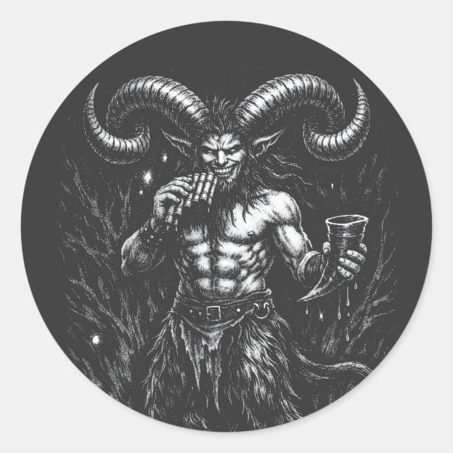Sticker Rond Satyre d'hiver cornu — par BurnsInHell (Devant)