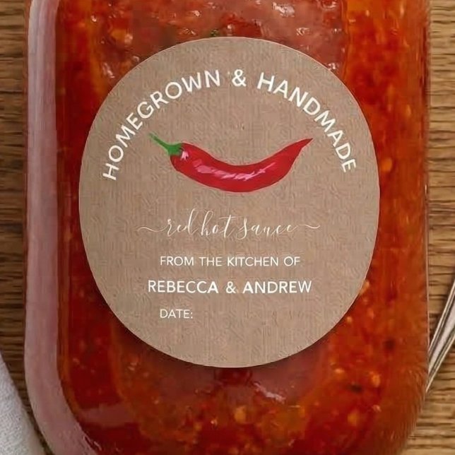 Sticker Rond Sauce chaude artisanale artisanale Kraft Mason Jar (Créateur téléchargé)