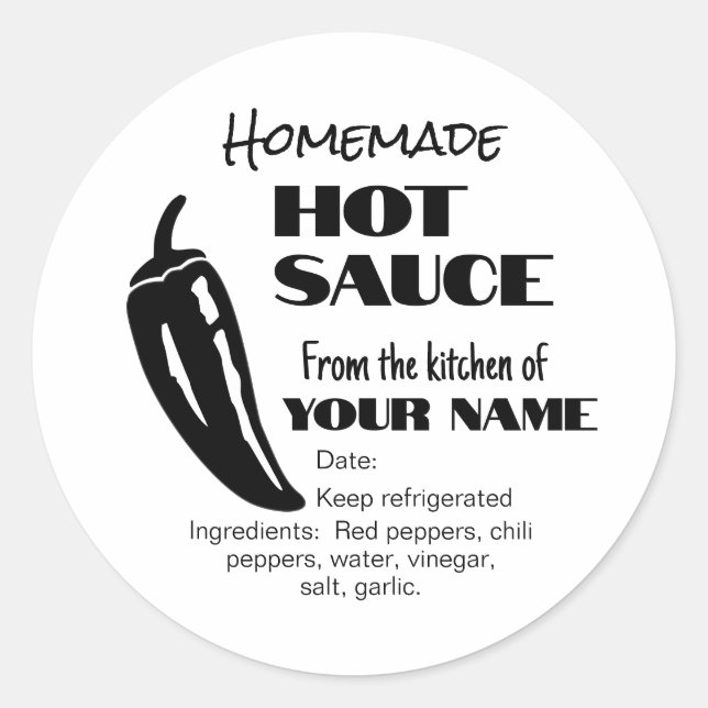 Sticker Rond Sauce chaude maison Noir Chili Poivre Personnalisé (Devant)