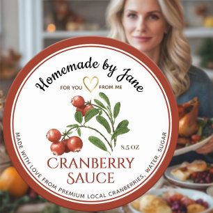 Sticker Rond Sauce CRANBERRY maison Red Border Gold Heart