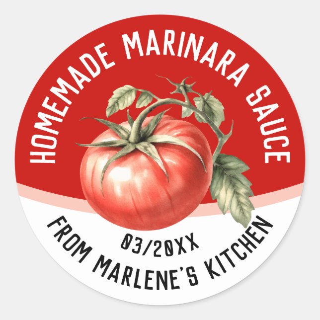 Sticker Rond Sauce marinara maison modifiable à la tomate rouge (Devant)
