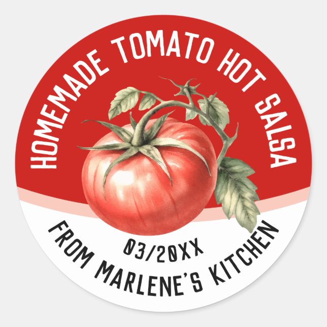 Sticker Rond Sauce piquante aux tomates maison avec tomate roug (Devant)