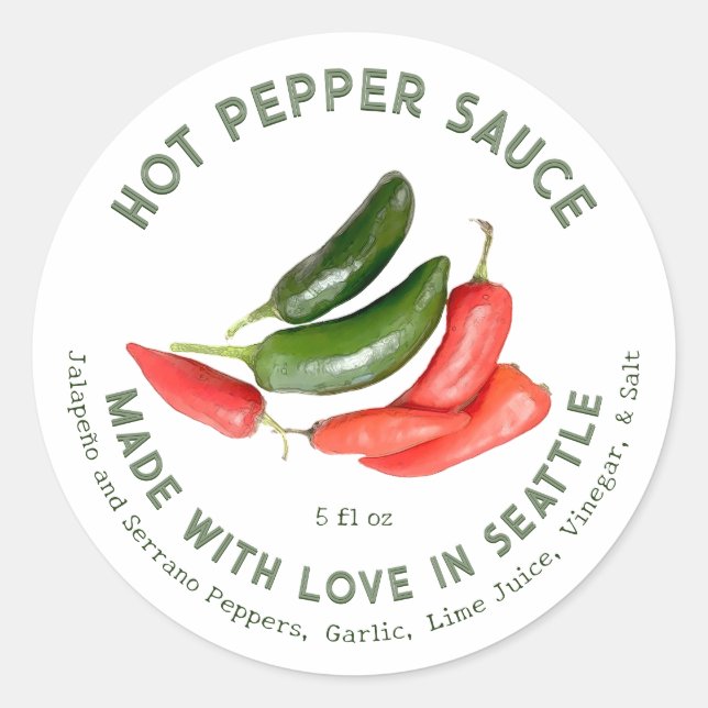 Sticker Rond Sauce poivre chaud Jalapeño & Serrano Fabriquée av (Devant)