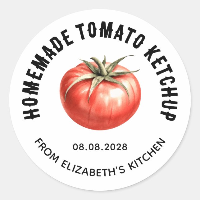 Sticker Rond Sauce tomate préservée avec tomate aquarelle (Devant)