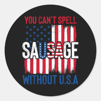 Sticker Rond Saucisse Patriotique Drôle Usa BBQ Drapeau América